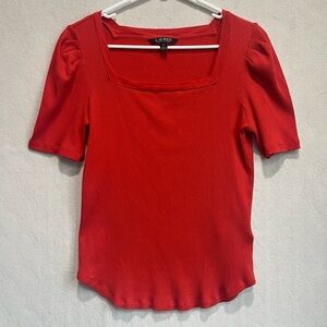 Lauren Ralph Lauren Black Label Re-Orange Square Neck Top Sz L Boho Rich Mom